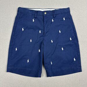 Polo Ralph Lauren Blue Mens Shorts Sz 30 Fits 32 Chino Classic Fit Pony All Over